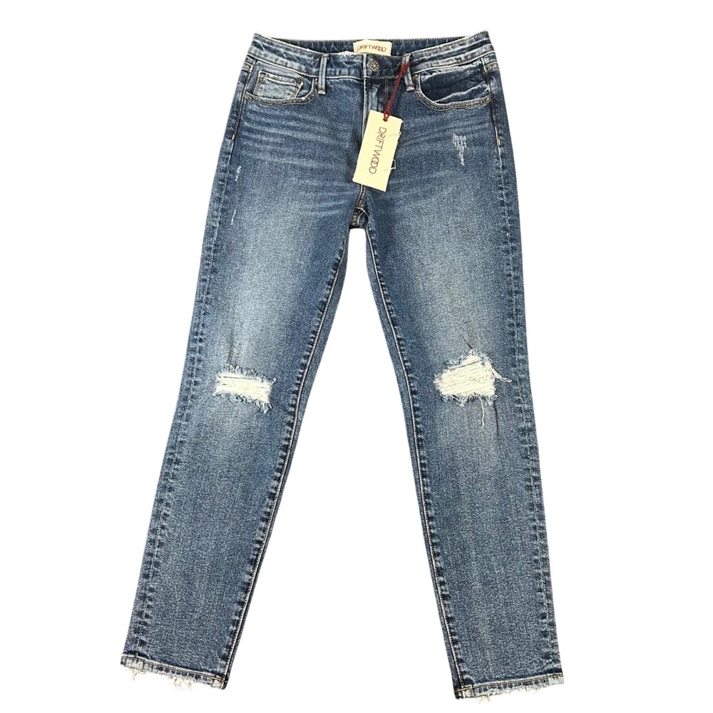 Driftwood Gizelle Jeans Womens 26 Fits 31x26 Medium Wash Distressed Raw Hem NEW